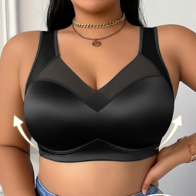 Sutiã Sem Fio Costurado com Renda Profunda em V para Mulheres Plus Size