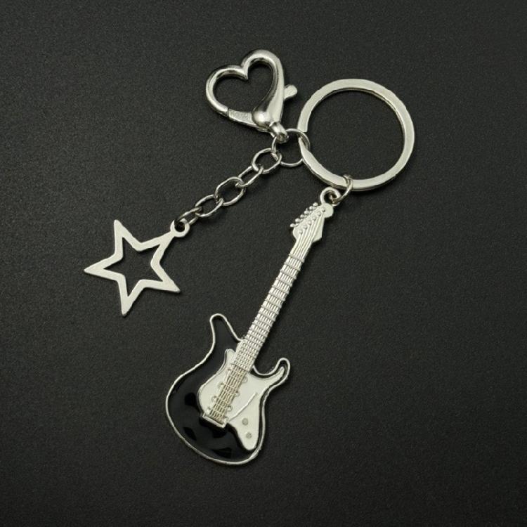 Fashion Star Guitar Keychain Decorations Simple Car Keyring Hanging Ornament