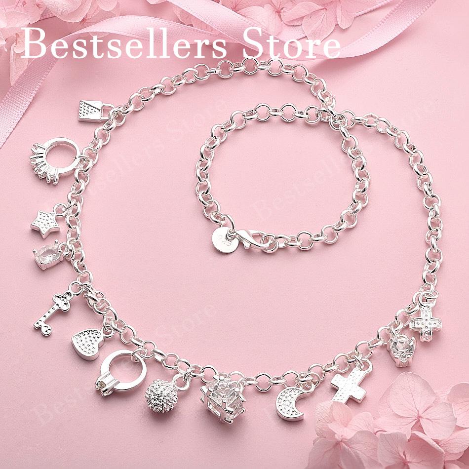 925 Sterling Silver Delicate Cross/Moon/Star Necklace for Women, Fashionable Party Gift, Wedding Accessories 45cm серебряный
