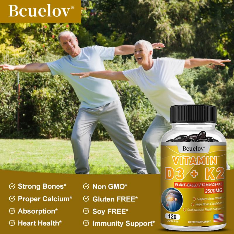 Bcuellov Vitamina D3+K2 2500mg 120 Capsule Integratore Alimentare a Base Vegetale