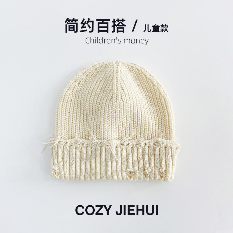 New autumn and winter adult knitted hat children's wool hat women's winter Korean version ripped hat versatile and small face