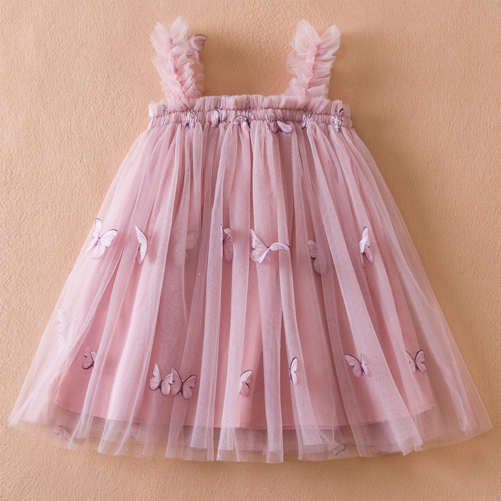 Summer Girls Suspender Dress Butterfly Cute  Girl Mesh Puffy Vest Princess Dress 80