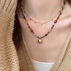 Women's Natural Stone Bead Cube Chain Choker Layered Necklace