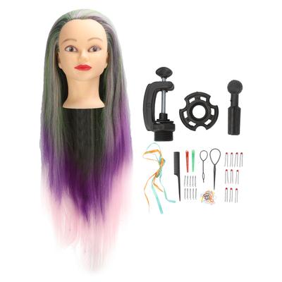 Green Purple Wig Hair Mannequin Head Hairdressing Styling Training Braiding Doll Head with Clamp