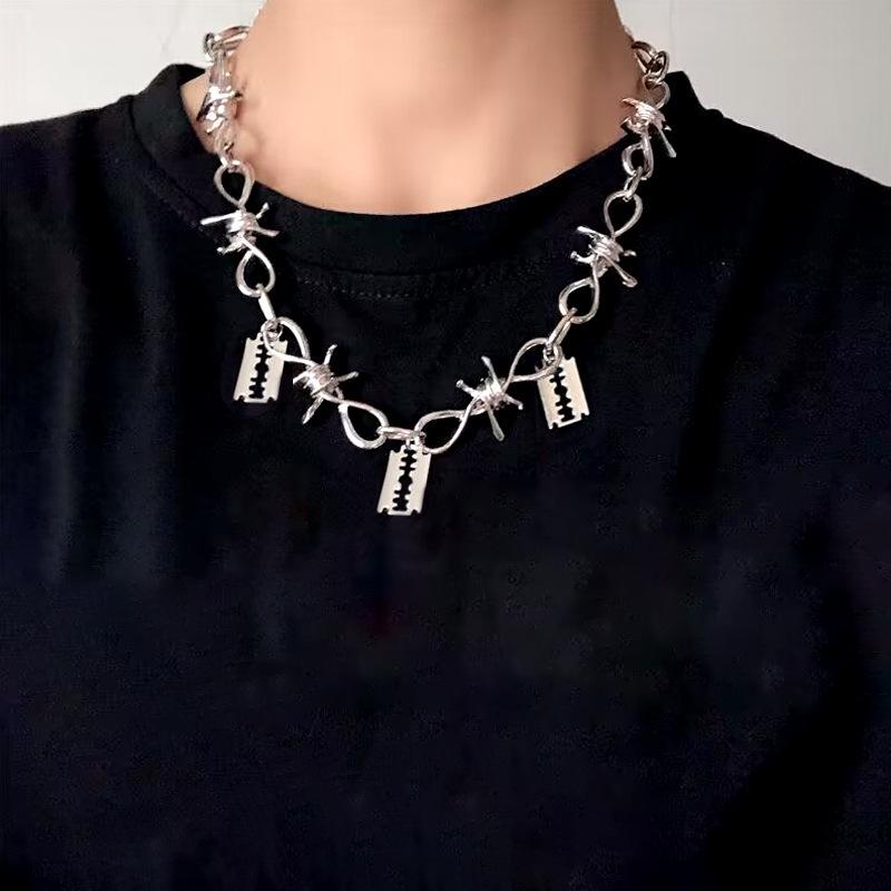 

Douyin Трансграничное Ожерелье с Шипами Чертополоха в Стиле Хип-Хоп: Модный дизайн лезвия для мужчин и женщин, крутая диско-ключичная цепочка.