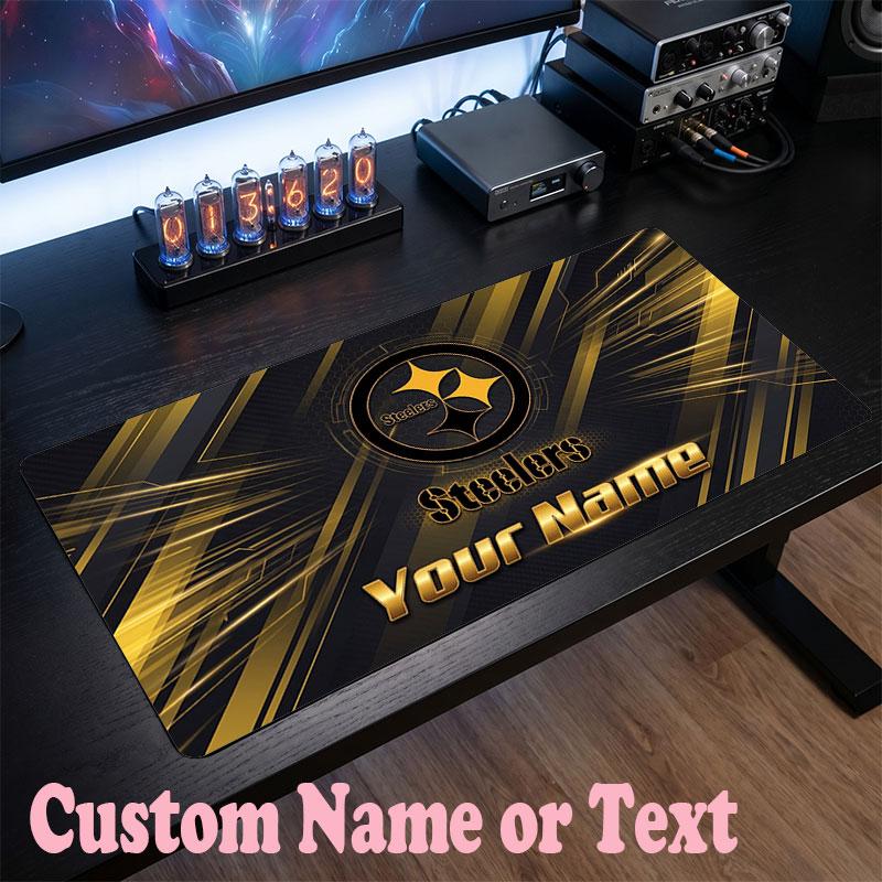 Pittsburgh Steelers Customized Name Text Mouse Pad, Large Desk Mouse Mat Personalized Home Office Present