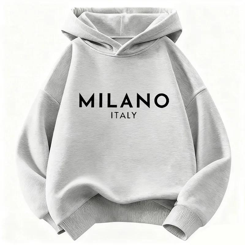 New Autumn/Winter Fashion Milanese Letter Print Children's Hoodie, Boys' and Girls' Christmas Gift, Casual Hip Hoodie Style