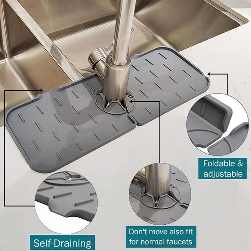Kitchen Faucet Absorbent Mat Silicone Sink Drain Pad Foldable Sink Tray Holder Bathroom Countertop Protector Kitchen Organizer