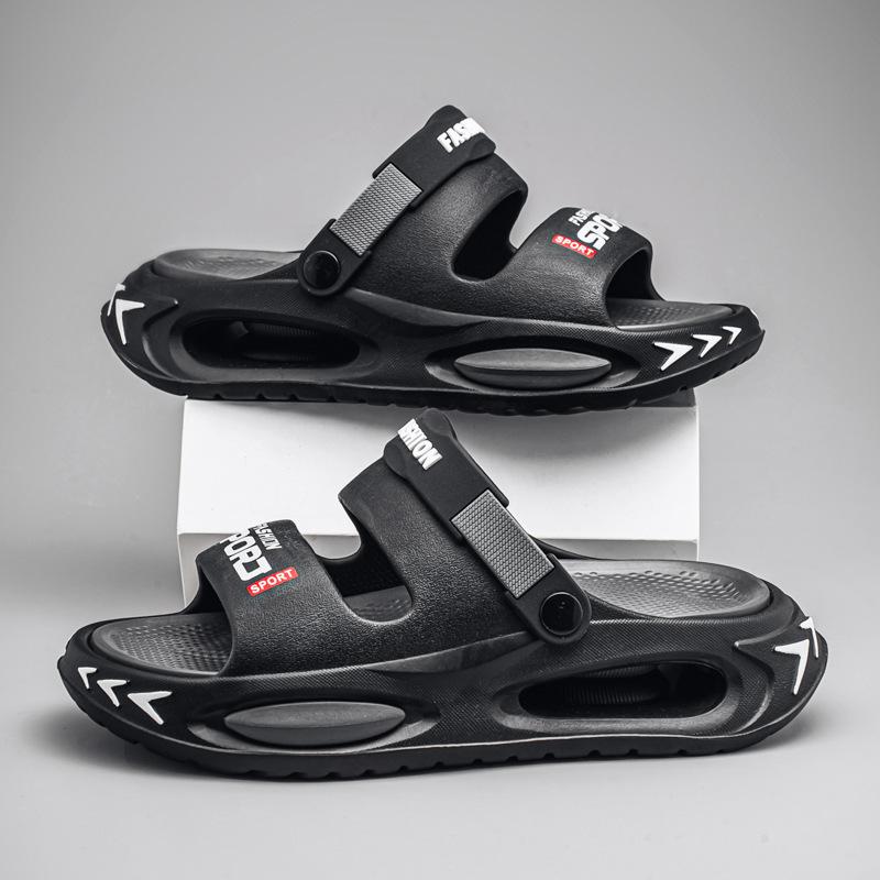 Summer new trendy versatile personalized sandals Korean version thick-soled stepping on shit feeling two wear trendy brand one-word beach sandals