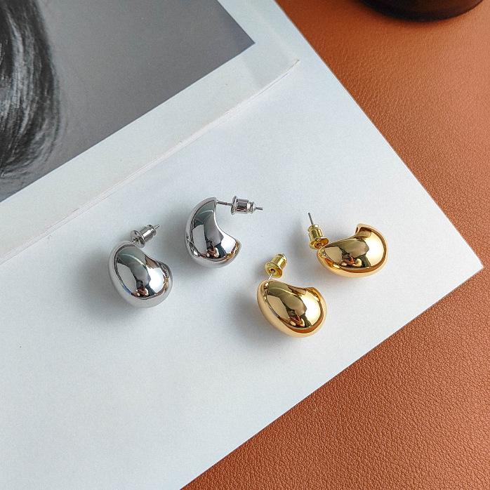 Korean Style Chunky Oval & Teardrop Metal Bean Stud Earrings