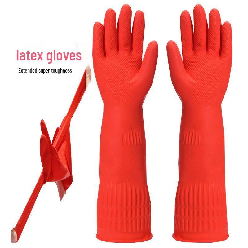 Extended Waterproof Latex Kitchen Gloves for Dishwashing and Cleaning