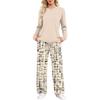 Women's Casual Pajama Set with Pockets, Long Sleeve Neck Loose Fit Printed Sleepwear