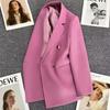 Women's Notched Collar Long Sleeve Blazer Loose Fit Casual Office Jacket Solid Color Single Breasted Pocket Outerwear