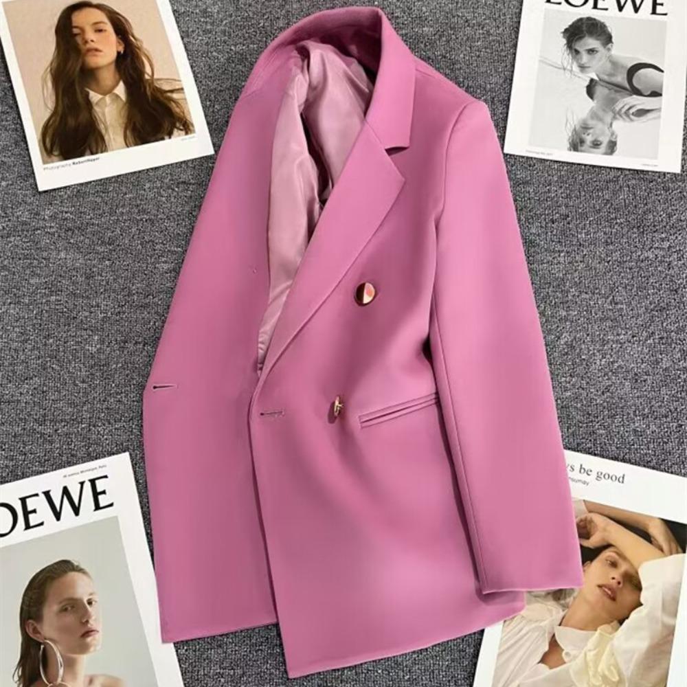 Women's Notched Collar Long Sleeve Blazer Loose Fit Casual Office Jacket Solid Color Single Breasted Pocket Outerwear