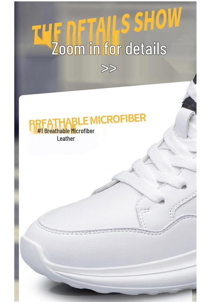 Men's Trendy 8CM Height-Increasing Striped Sports Shoes, Korean Style with Thick Soles and Mid-Top Design.