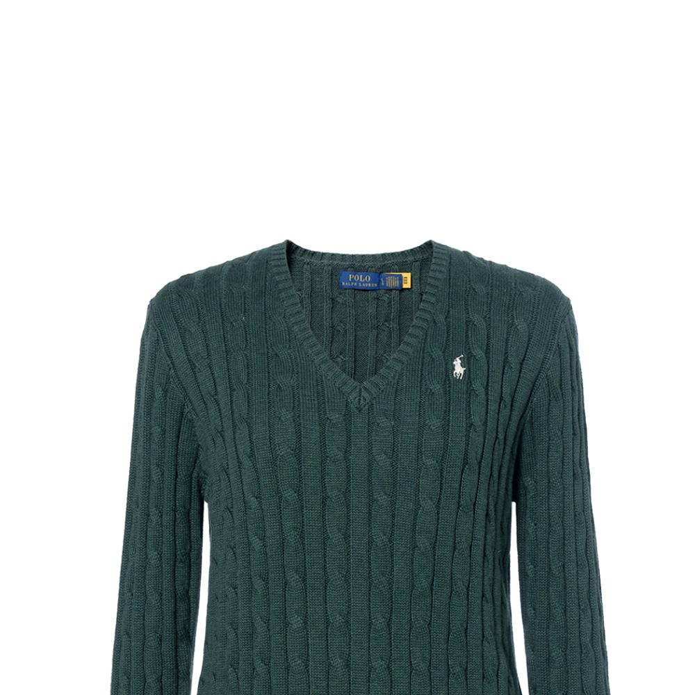 Polo Ralph Lauren Ss24 Solid Color Small Pony Embroidered V-Neck Long Sleeve Knit Sweater Women Sweater Green 211570011-595