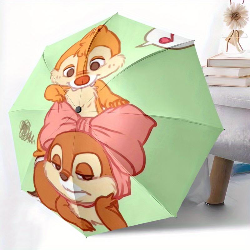 Charming Chip 'n' Dale Cartoon Durable Cartoon Folding Umbrella, Portable 3-Fold Compact Umbrella for Men and Women, Suitable for Travel or