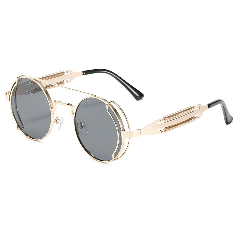 Retro Round Punk Sunglasses Men Women Classic Round Steampunk Sun Glasses Male Vintage Summer Driving Shades
