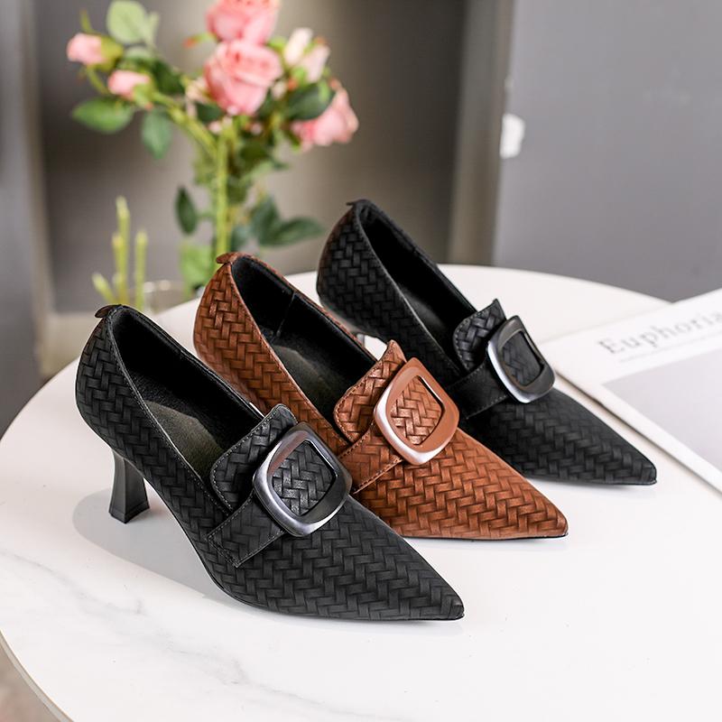 Elegant Black Shoes for Women Fashion Buckle Design 2025 Summer High Heeled Slingback Stiletto Pointed Toe Female Office Sandal