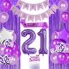 Purple 21st Birthday Decorations for Women Finally 21 Party Decorative Supplies with Finally 21 Birthday Sash Happy 21st Birthday Cake Topper Number