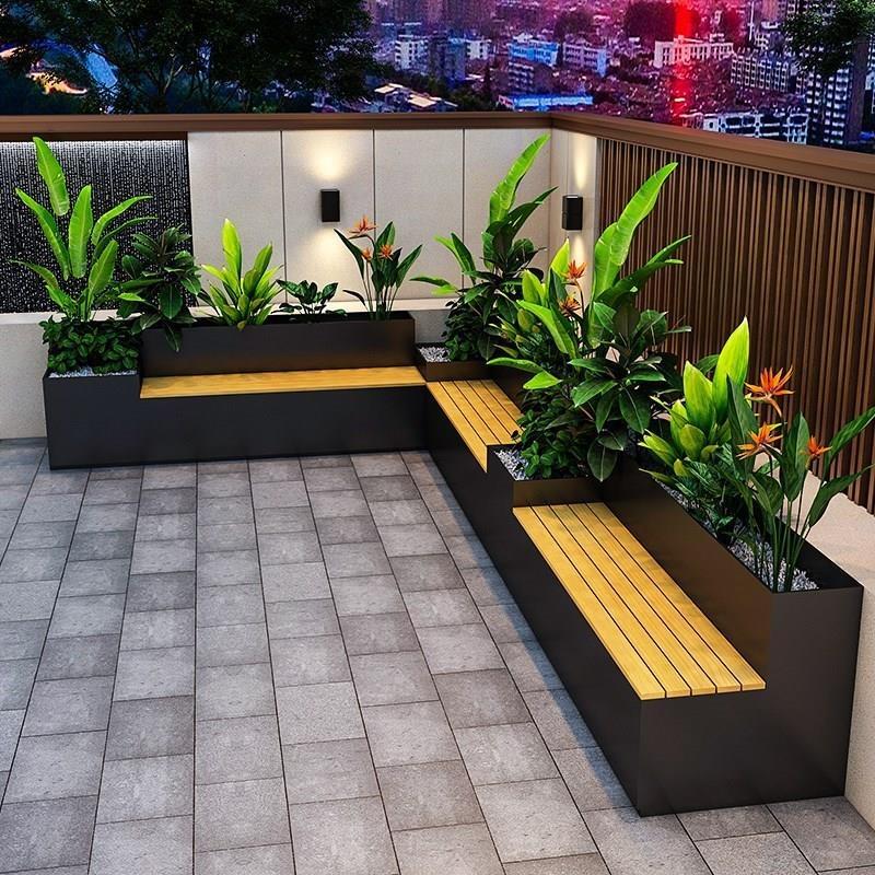 Outdoor Iron Planter Bench with Partition