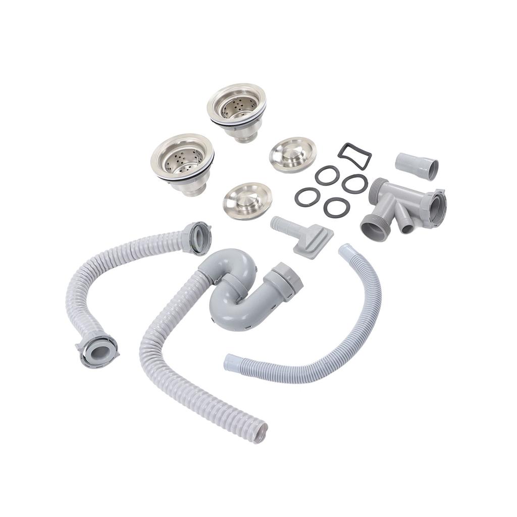 Sifon Chiuvetă Bucătărie Oțel Inoxidabil S Curgere în S cu Drenaj Dublu Set Țeavă Canalizare pentru Baie