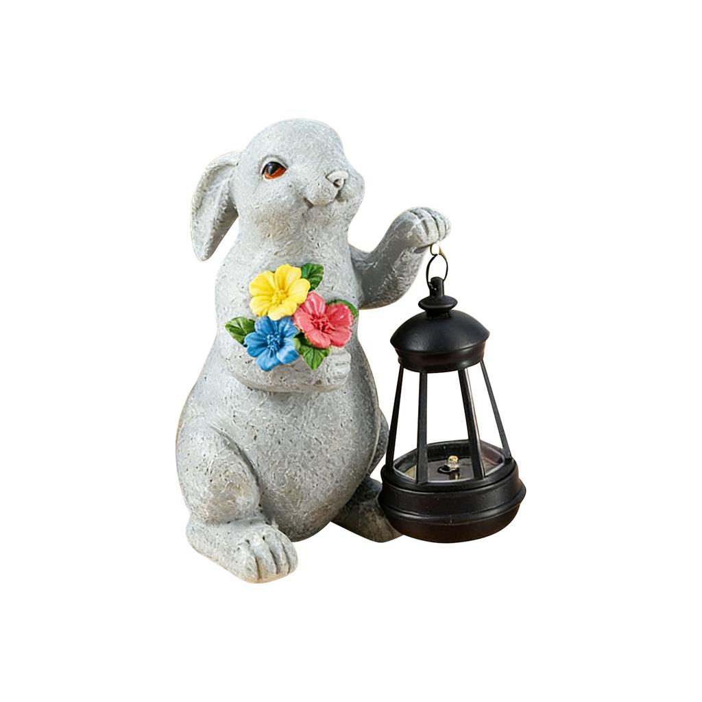 Adorable Rabbit Sun Lamp Sustainable Resin Statue Great For Lawn Tabletop Holiday Season Gift Choice