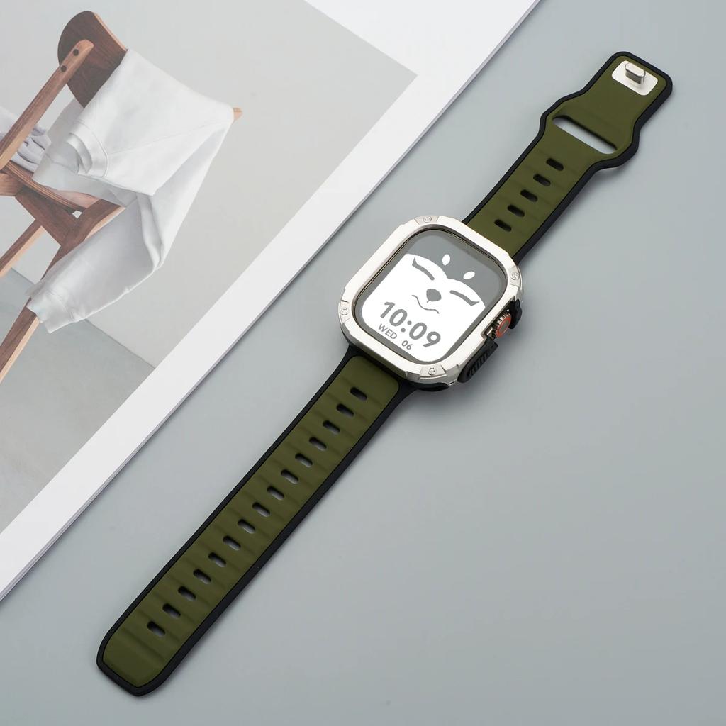 Strap+Case for Apple Watch 49mm 44 45 46MM TPU+PC Protector Bumper Silicone Band for Iwatch Series 10 9 8 7 6 5 4 Se Ultra 1 2