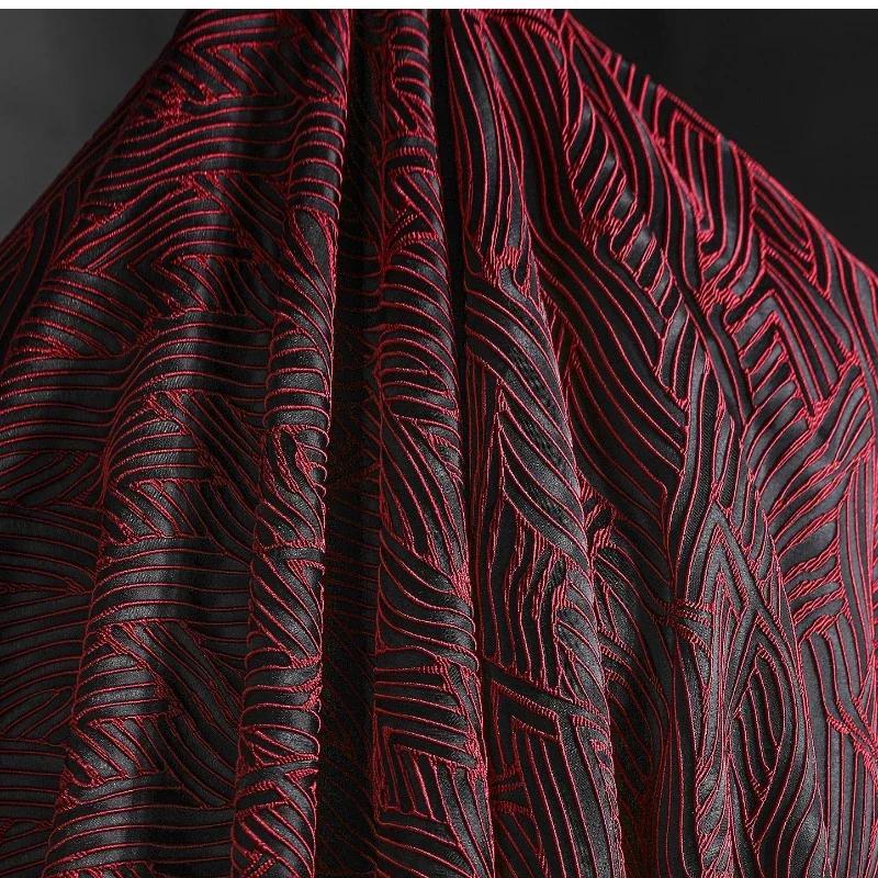 50x145cm Red Terraced Jacquard Fabric Staggered Texture Bump Creative Coat Shirt Skirt Clothing Designer Fabric