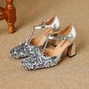 Krazing Pot Paillettenstoff Quadratische Zehenpartie Größe 41 High Heels Bling Glänzend Party Hochzeitsschuhe Herbst Schleife Pumps