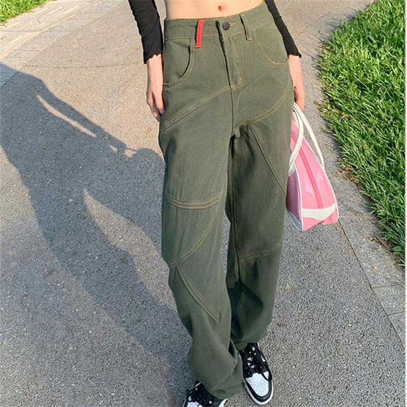 2022 Autumn Fashion zipper Baggy Cargo Pants Women high waist Sweatpant Trousers Vintage Street Pockets Wide Leg Straight Jeans