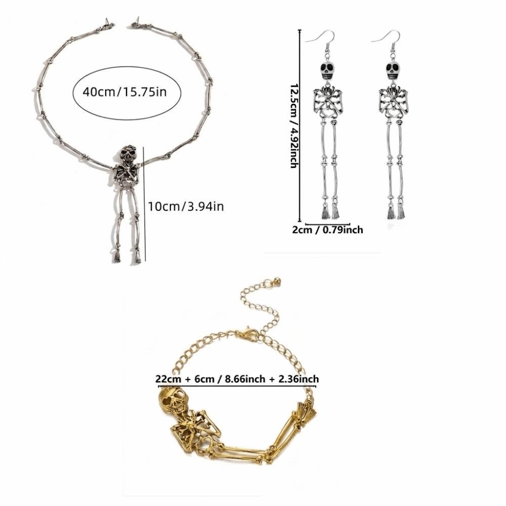 Vintage Skeleton Earrings Necklace Creative Gothic Accessories Dark Skull Bone Bracelet  Daily