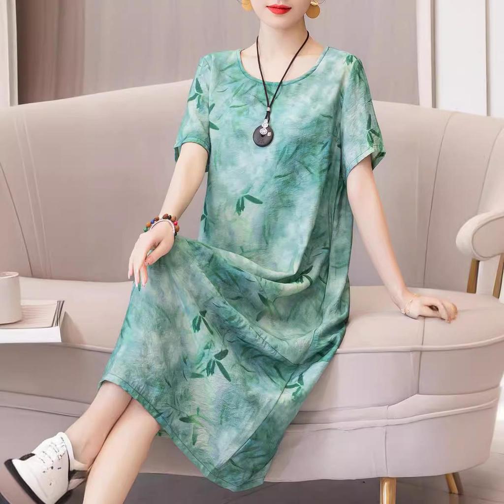 Dam Plus Size Sommar Bomull Linne Smickrande Midi Klänning - Trendig, Smickrande och Lös Passform