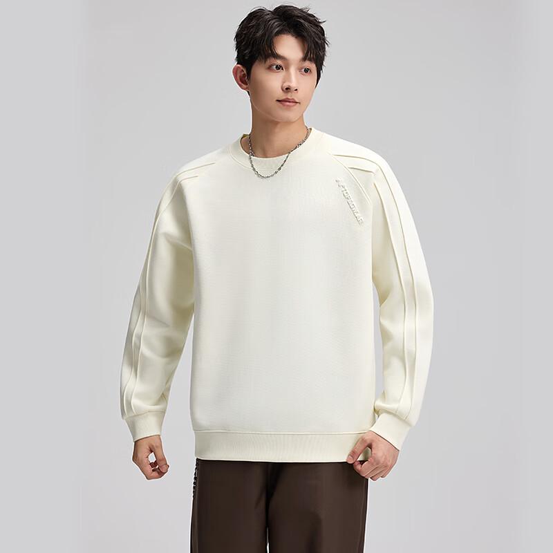

DUDOSBAO Men s Heavyweight Patchwork Round Neck Sweatshirt 4XL