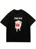 T-shirt da Donna Stampa Maialino Carino Top Y2K T-shirt a Manica Corta Moda Harajuku da Donna Abbigliamento Stile Streetwear Largo per Coppie Cotone