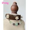 Luxury Leather Natural Crystal Charm Dog Collar Green Fluorite Double Cat's Eye Silver Obsidian Clear Quartz Beaded Pet Necklace