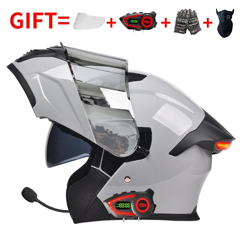 Bluetooth Smart Tail Light Motorcycle Flip-Up Helmet Men Women All Season Full Face Off-Road Riding