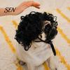 Pet Costume Wig Funny Wig, Cute Bob Cut Cat Afro Curly with Adjustable Breathable Headwear Elastic Band, Cosplay for Dogs, Cats Halloween Party