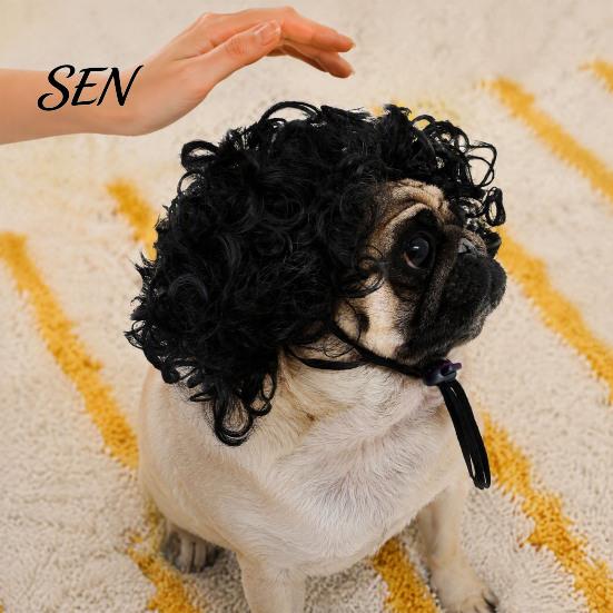 Pet Costume Wig Funny Wig, Cute Bob Cut Cat Afro Curly with Adjustable Breathable Headwear Elastic Band, Cosplay for Dogs, Cats Halloween Party