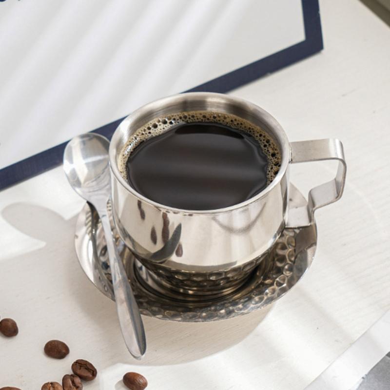 Stainless Steels Insulated Coffee Cups with Spoon and Saucer Double Walled Coffee Mugs Drinking Cups Drinkware Enduring