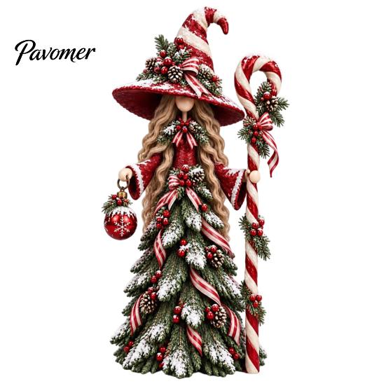 Decorative Figurines for Mantel Christmas Santa Claus/Snowman/Witch Figurine with Tree Skirt Design, Table Centerpiece Witch Collectibles Christmas,