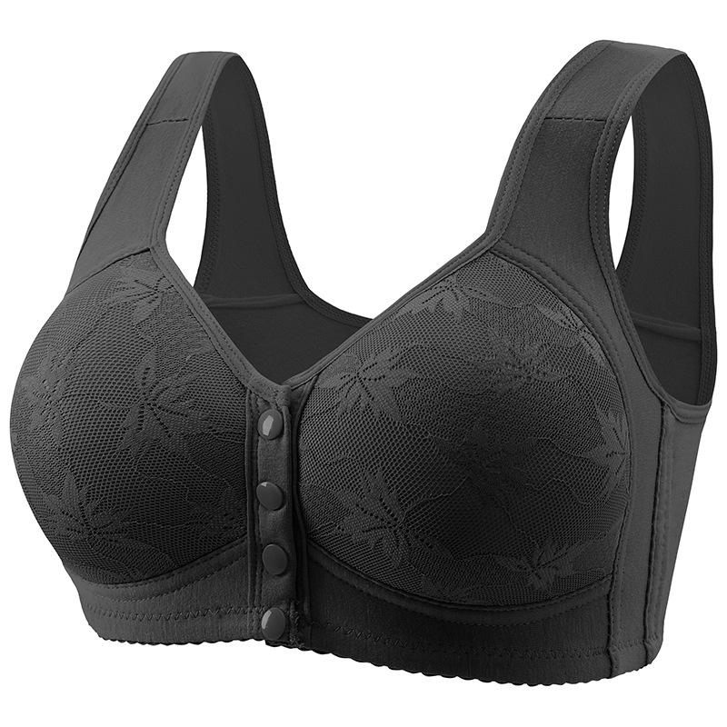 Plus Size Front-Buckle Cotton Vest Bra: Soft, Wire-Free, Breathable Print for Middle-Aged & Elderly.