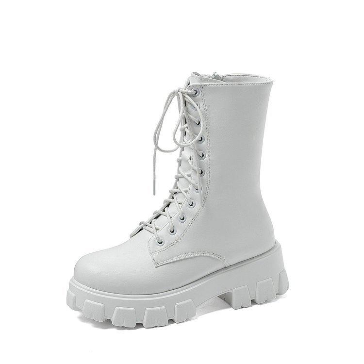 Muffin thick-soled large-size Martin boots women's 2026 autumn and winter new medium boots British wind side zipper thick-heeled locomotive boots