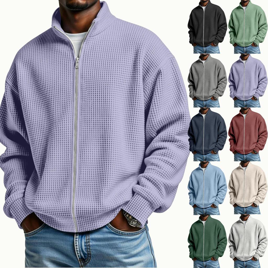 Men Full Zip Up Casual T Shirt Long Sleeve Loose Fit Tops Fall Fashion Regular Fit Cardigan Tops