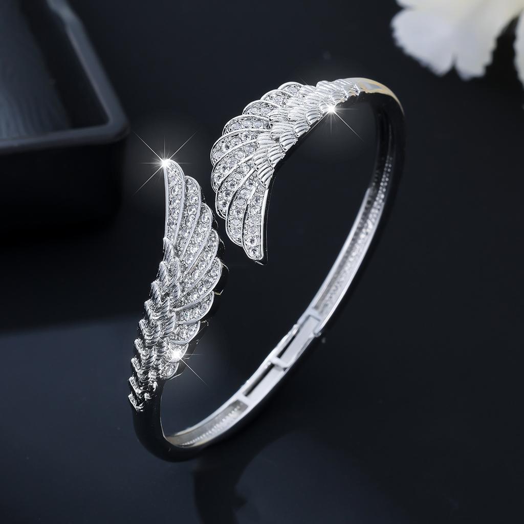 Bracciale Retro Piume Ali - Incastonato con Piccole Pietre di Zirconia - Bracciale alla Moda e Attraente
