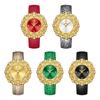 YaLaLuSi Fashion Women's Quartz Watch Emerald Green Dial with Sparkling Rhinestones Gorgeous Gold Flower Gift for Women
