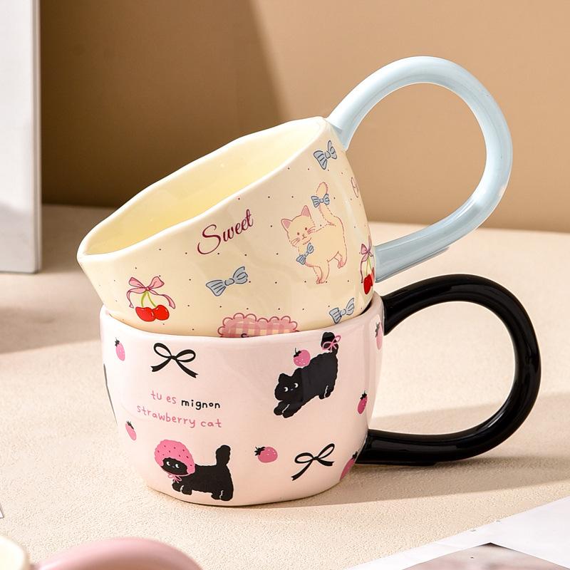 Tazza in Ceramica Gatto Carino Souvenir Tazza da Caffè Regalo di Compleanno per Ragazza Manico Lungo Tazza Bella Uso Domestico