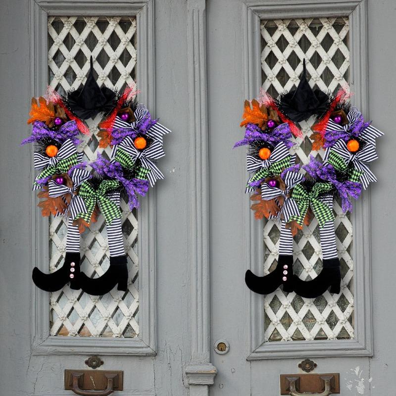 2/1pcsHorror Decoration Ghost House Photo Props Halloween Witch Hat Long Legs Pumpkin Wreath