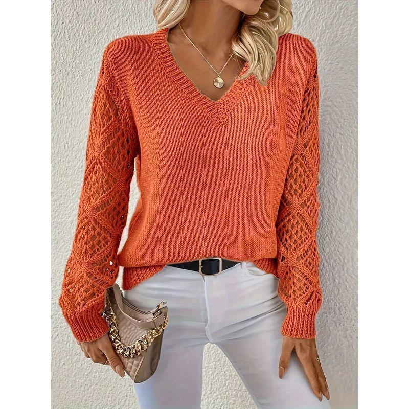 Hollow out Long Sleeve V-neck Sweater Hollow out Long sleeve V-neck Pullover Sweater