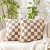 Housse de coussin à damier Kaki Café Housse de coussin de luxe en fausse fourrure Laine Housse de coussin jeté pour canapé Canapé Salon Décoration de la maison